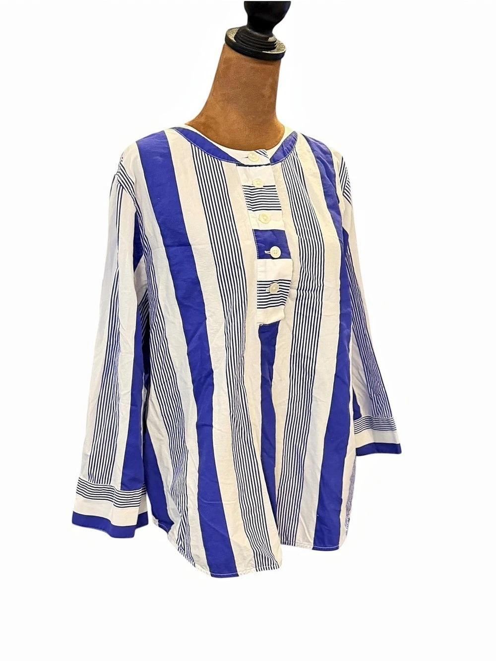J. Crew Womens Button Poplin Tunic Long Sleeve Blue White Stripe Medium Casual